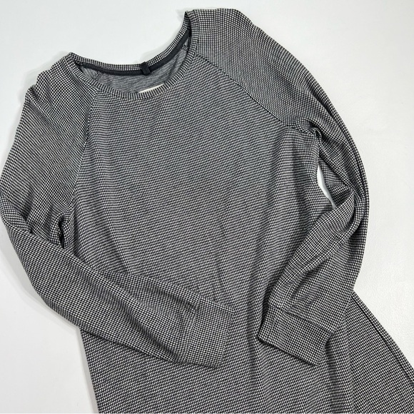 Lou & Grey Houndstooth Jersey Knit Dress Women's Small Long Sleeve Pencil Shift - Picture 2 of 8